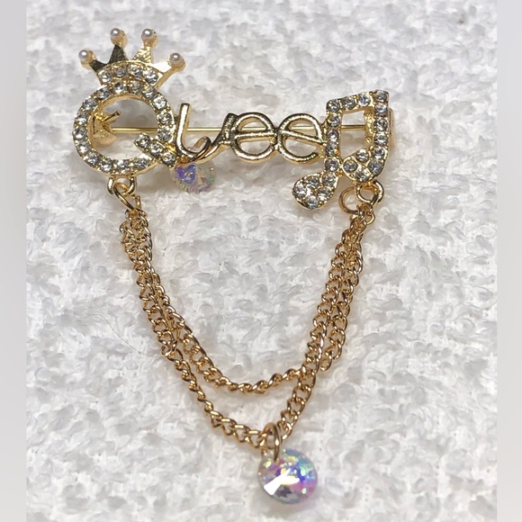 Pretty gold and rhinestone QUEEN brooch/pin - Picture 3 of 10